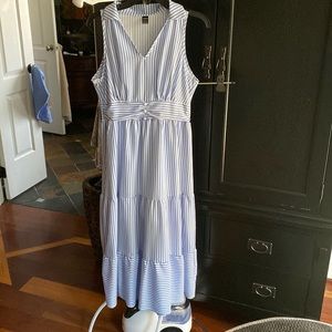 Blue & White Seersucker Dress with pearl buttons